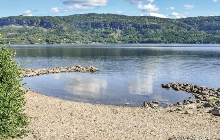 Strandkant vid fjord i Modum, Norge