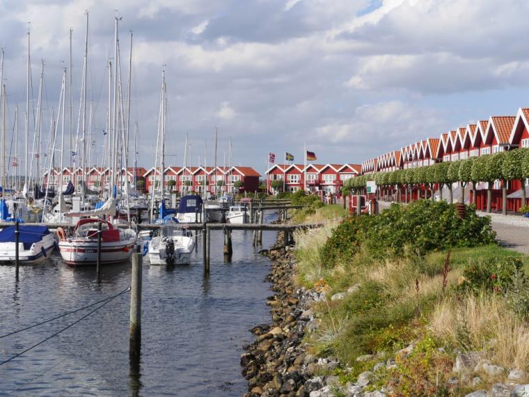 Båtar och hus i Ebeltoft hamn